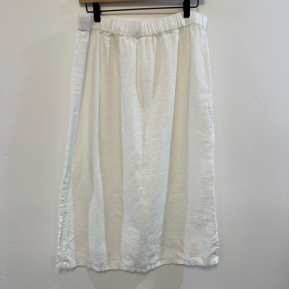 Eileen Fisher White Side Split Linen Skirt - image 2